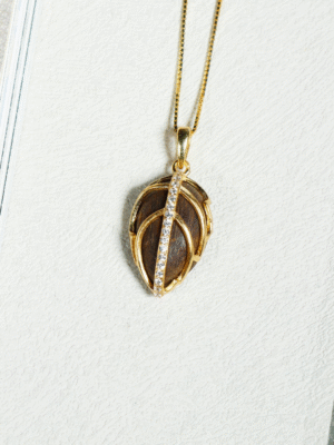 Gold-Wrapped Agarwood Leaf Pendant & Chain