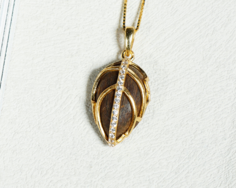 Gold-Wrapped Agarwood Leaf Pendant & Chain