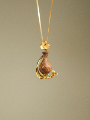 Gold-Clad Silver Agarwood Treasure Vase Pendant & Chain
