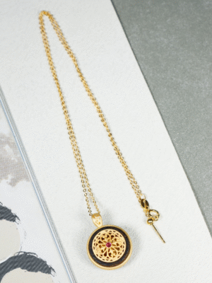 Round Locket Pendant with White Kyara Fragrance Chips & Chain